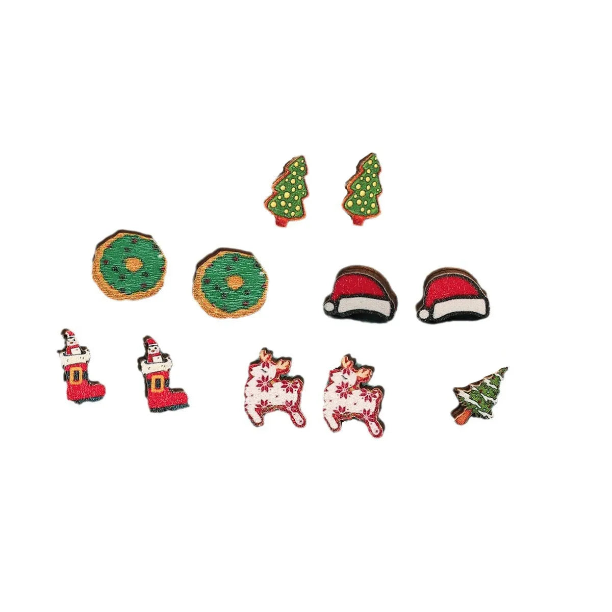 1 Pair Cute Christmas Tree Santa Claus Sock Wood Ear Studs