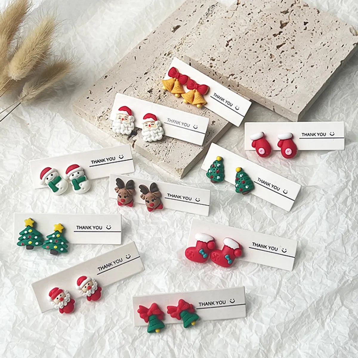 1 Pair Cute Christmas Tree Santa Claus Stoving Varnish Resin Ear Studs