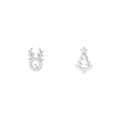 1 Pair Cute Christmas Tree Snowflake Antlers Plating Sterling Silver Ear Studs