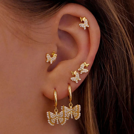 1 Pair Cute Classic Style Butterfly Plating Inlay Brass Zircon 18k Gold Plated Drop Earrings