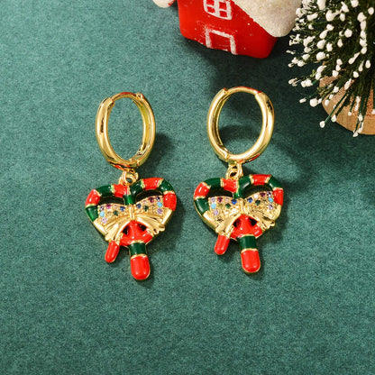 1 Pair Cute Classic Style Christmas Tree Gift Box Bell Inlay Copper Zircon 18K Gold Plated Drop Earrings