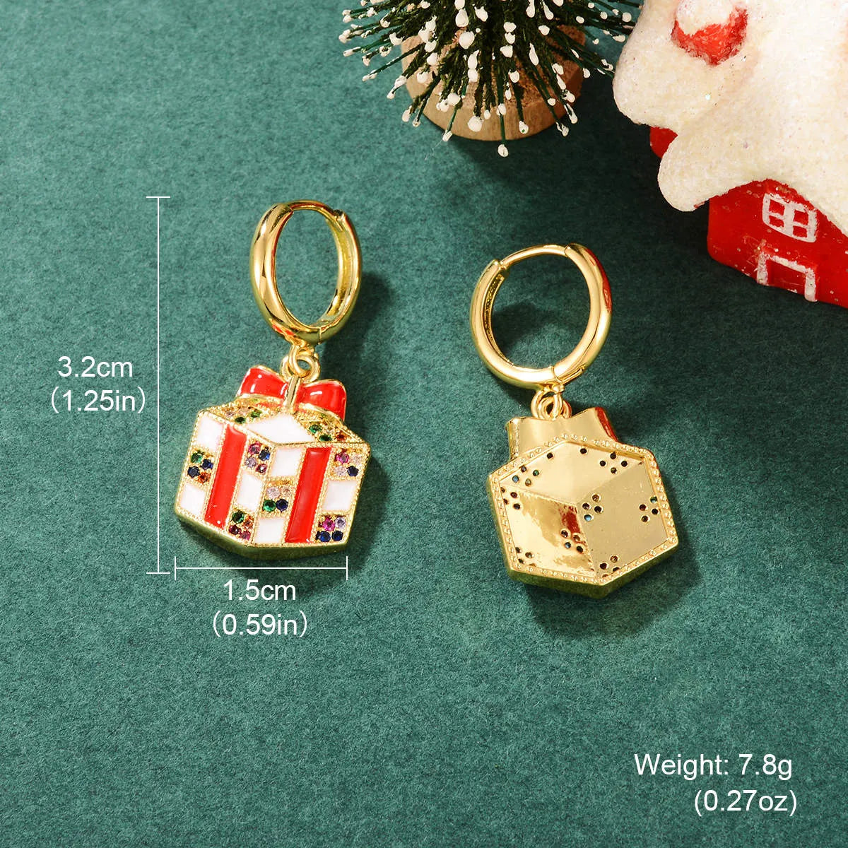 1 Pair Cute Classic Style Christmas Tree Gift Box Bell Inlay Copper Zircon 18K Gold Plated Drop Earrings