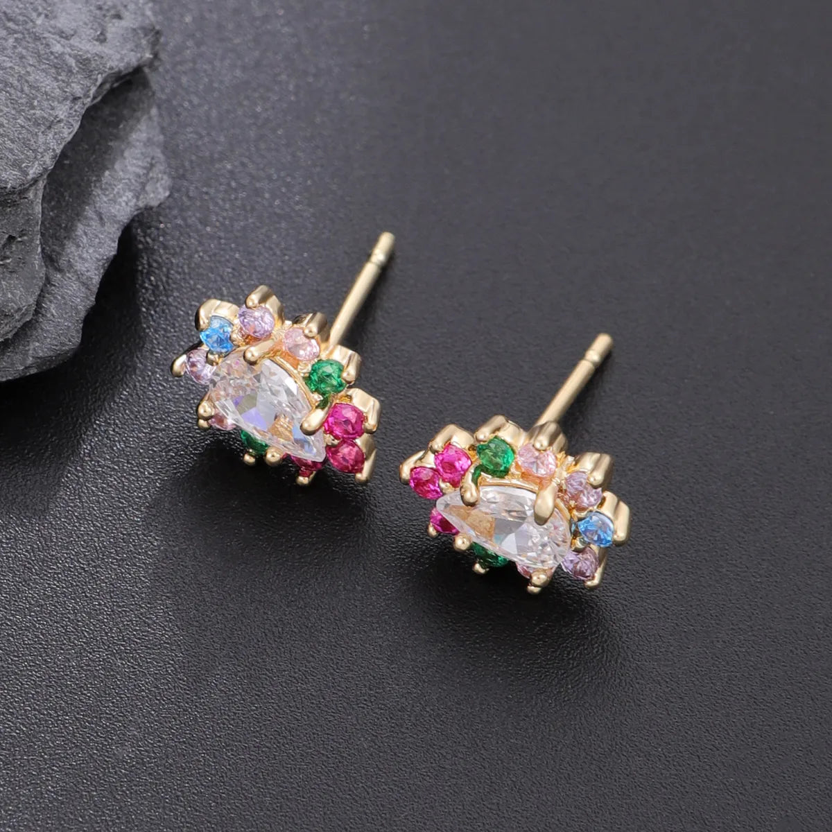 1 Pair Cute Classic Style Water Droplets Plating Inlay Copper Zircon 18K Gold Plated Ear Studs