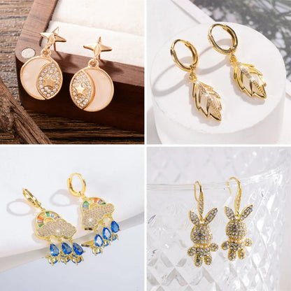 1 Pair Cute Clouds Rabbit Leaves Plating Inlay Copper Zircon 18k Gold Plated Drop Earrings