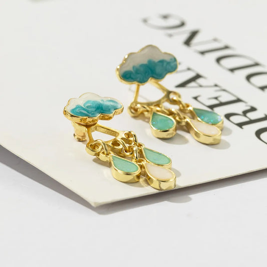 1 Pair Cute Clouds Water Droplets Enamel Inlay Alloy Zircon Drop Earrings