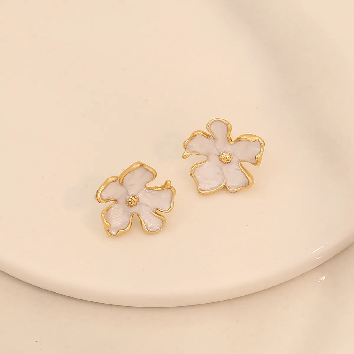 1 Pair Cute Commute Flower Irregular Enamel 304 Stainless Steel 18K Gold Plated Ear Studs