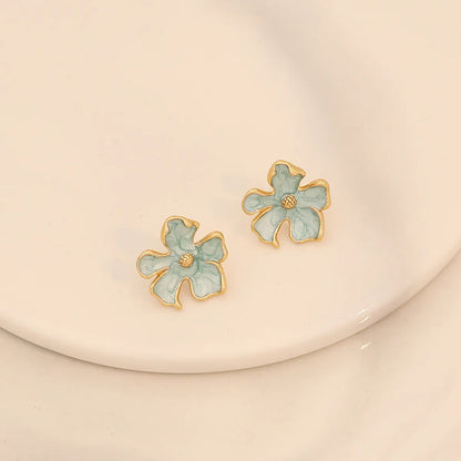 1 Pair Cute Commute Flower Irregular Enamel 304 Stainless Steel 18K Gold Plated Ear Studs