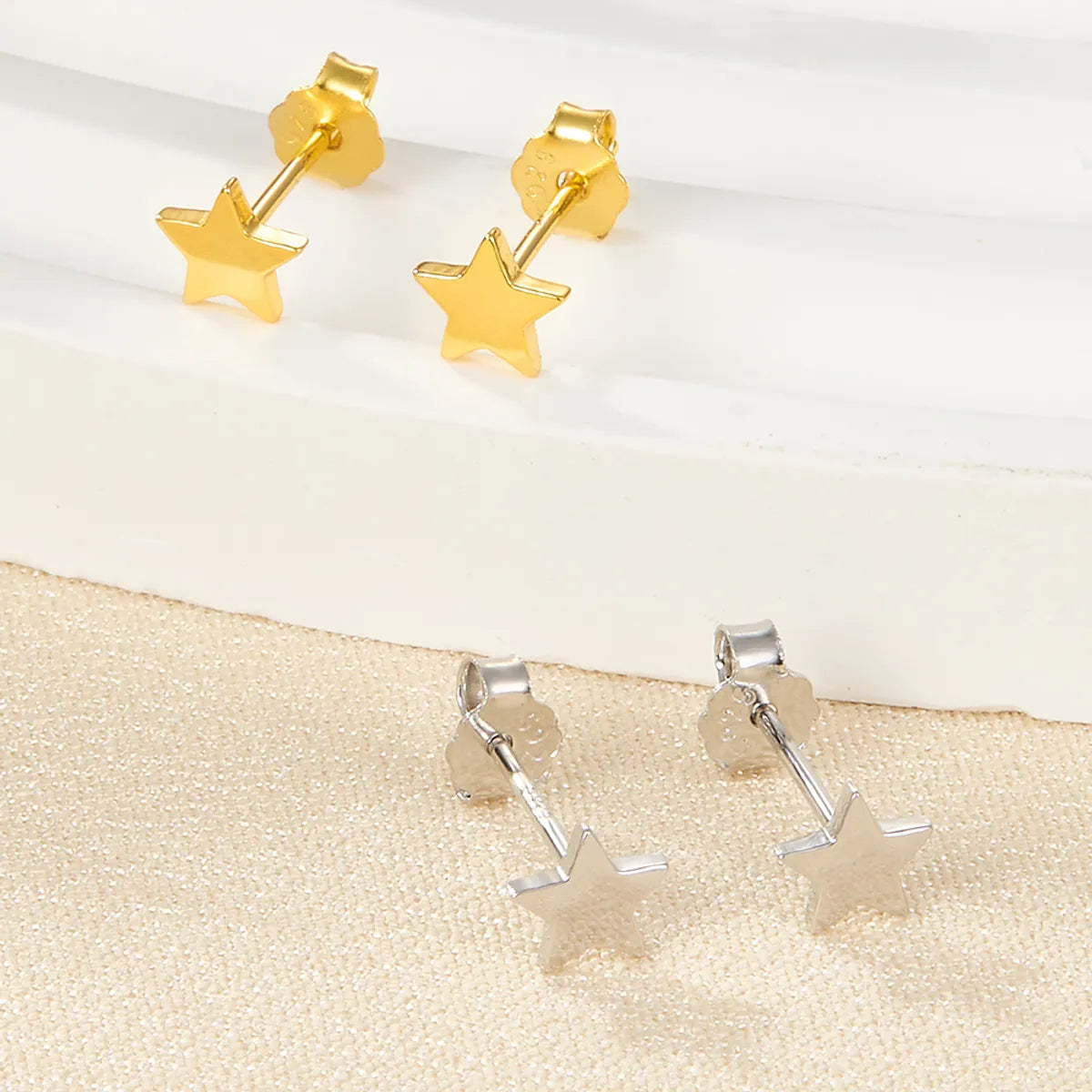 1 Pair Cute Commute Star Moon Heart Shape Plating Sterling Silver 18k Gold Plated White Gold Plated Ear Studs