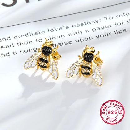 1 Pair Cute Cool Style Shiny Bee Plating Inlay Sterling Silver Zircon 18k Gold Plated Ear Studs