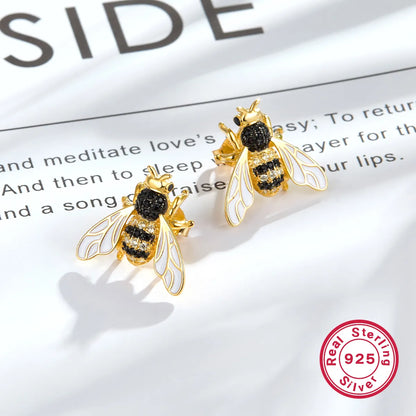 1 Pair Cute Cool Style Shiny Bee Plating Inlay Sterling Silver Zircon 18k Gold Plated Ear Studs