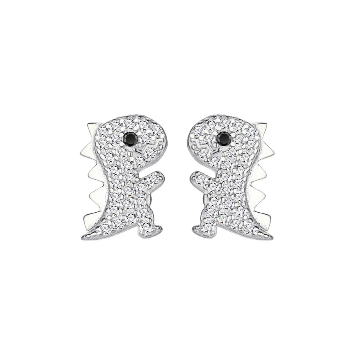 1 Pair Cute Dinosaur Inlay Sterling Silver Zircon Ear Studs