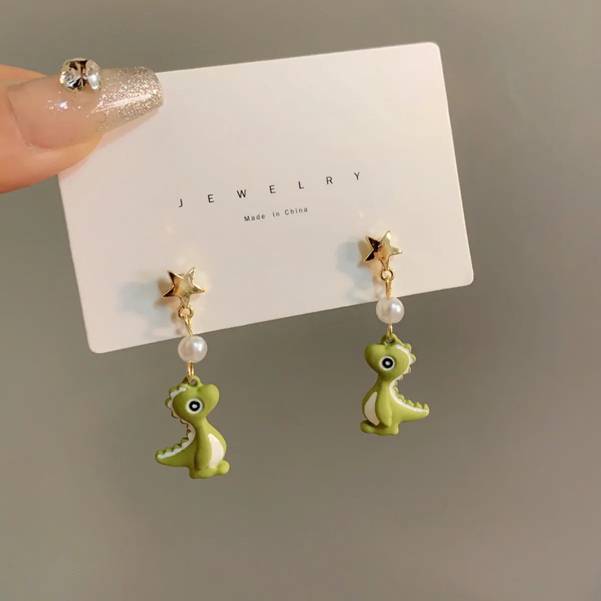 1 Pair Cute Dinosaur Stoving Varnish Imitation Pearl Alloy Drop Earrings