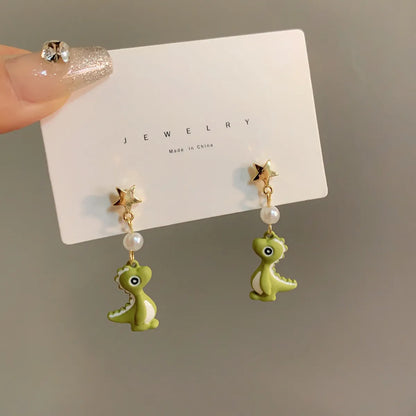 1 Pair Cute Dinosaur Stoving Varnish Imitation Pearl Alloy Drop Earrings