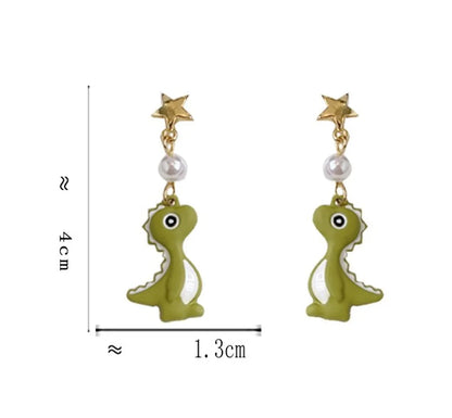 1 Pair Cute Dinosaur Stoving Varnish Imitation Pearl Alloy Drop Earrings