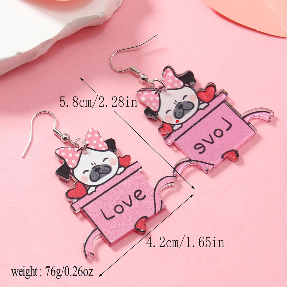 1 Pair Cute Dog Heart Shape Cat Arylic Silver Plated