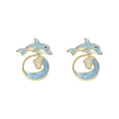 1 Pair Cute Dolphin Enamel Alloy Ear Studs