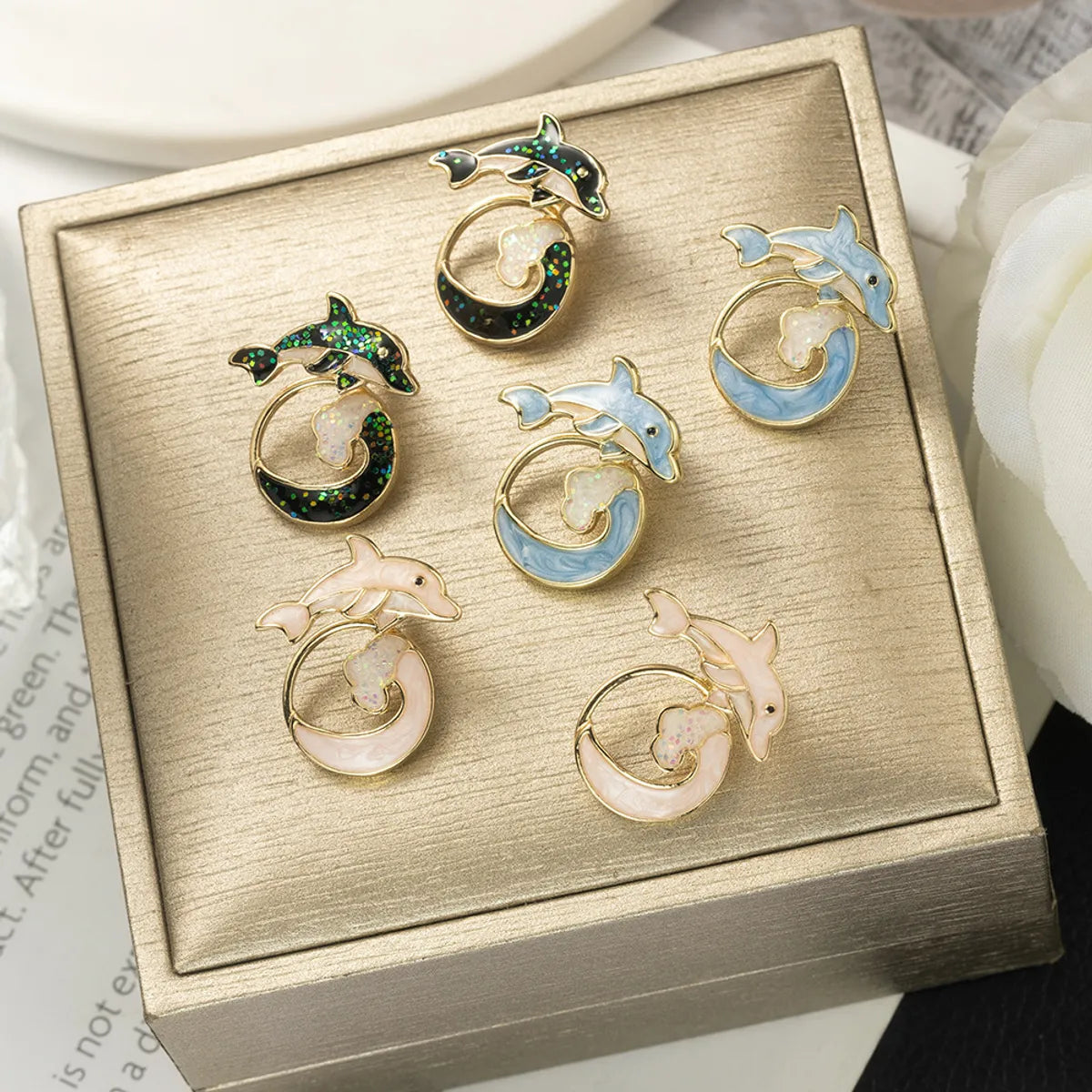 1 Pair Cute Dolphin Enamel Alloy Ear Studs