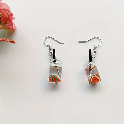 1 Pair Cute Drink Resin Drop Earrings