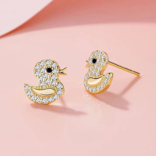 1 Pair Cute Duck Plating Inlay Sterling Silver Zircon Ear Studs