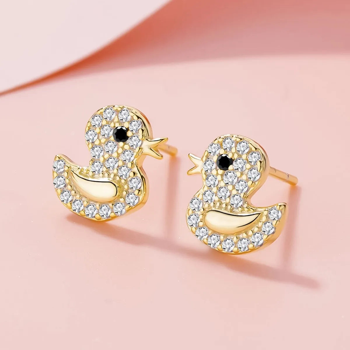 1 Pair Cute Duck Plating Inlay Sterling Silver Zircon Ear Studs