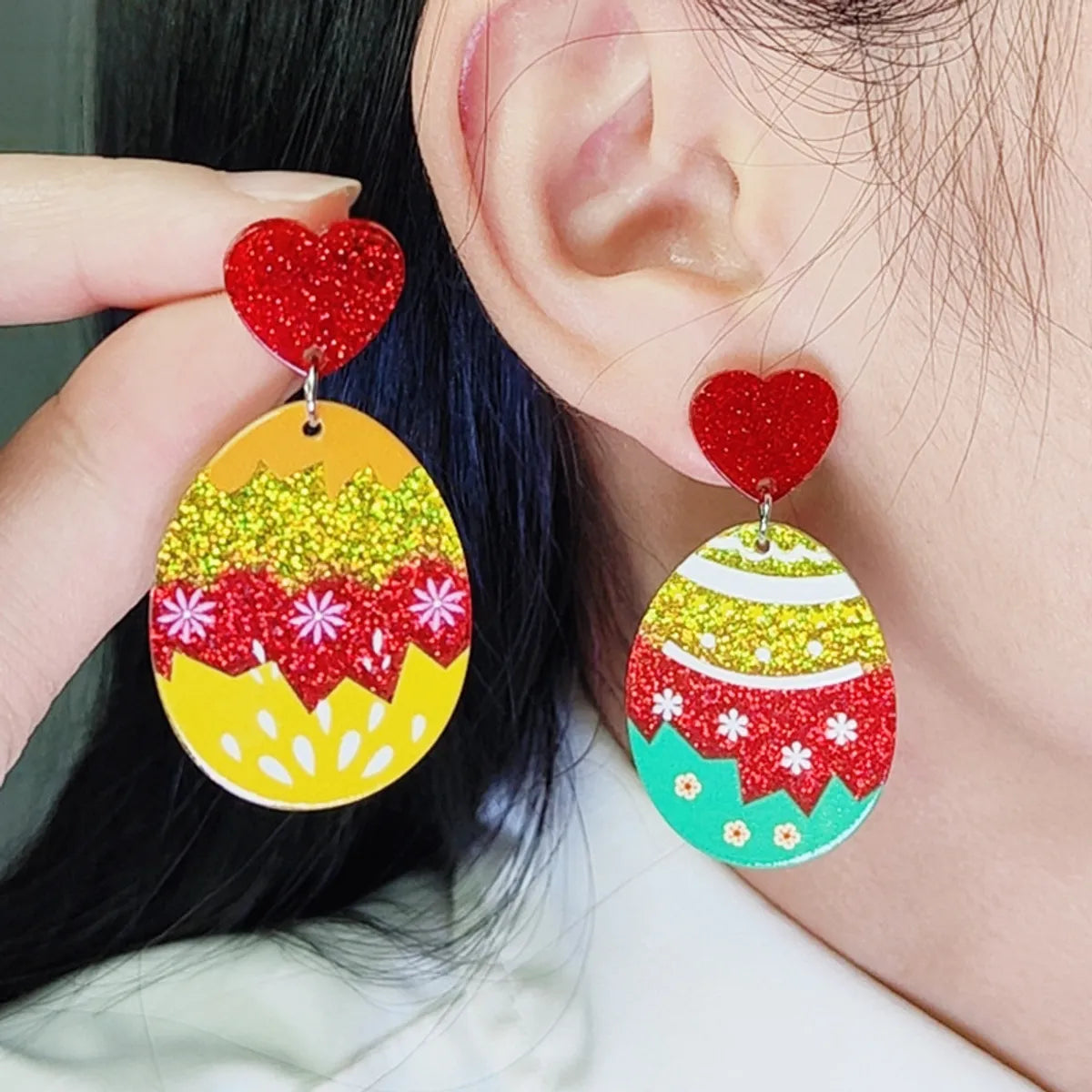 1 Pair Cute Egg Printing Arylic Drop Earrings