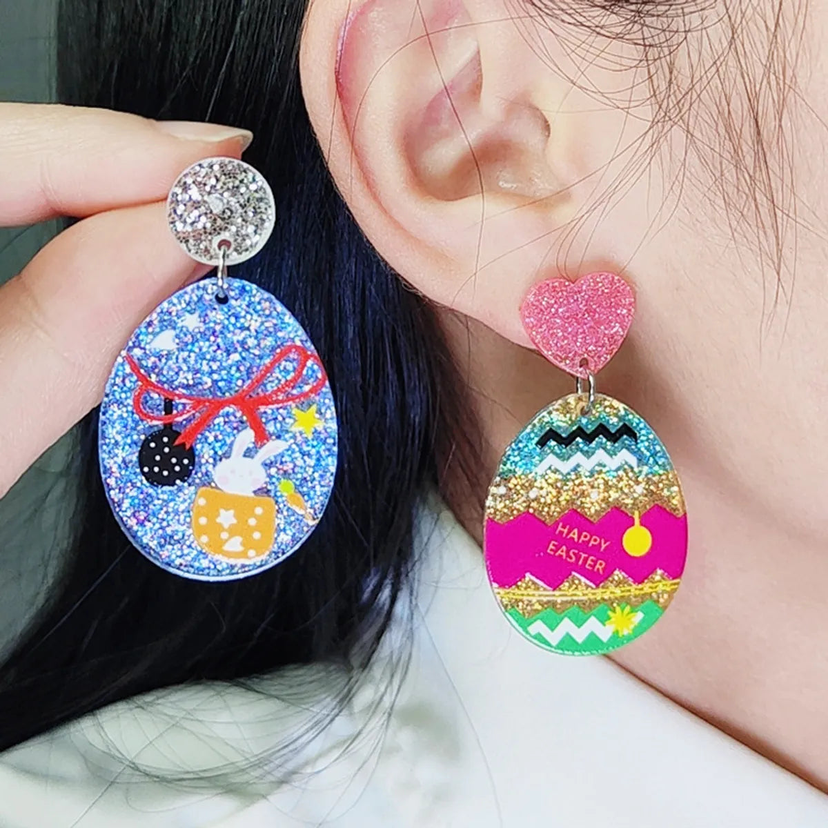 1 Pair Cute Egg Printing Arylic Drop Earrings