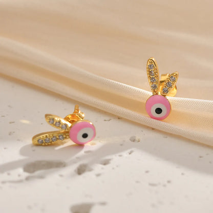 1 Pair Cute Eye Inlay Copper Zircon Earrings