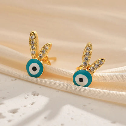 1 Pair Cute Eye Inlay Copper Zircon Earrings