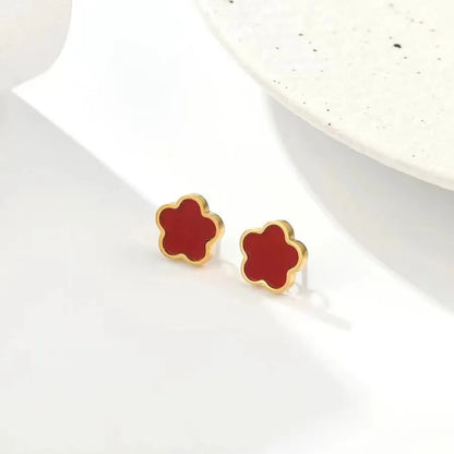 1 Pair Cute Five-Leaf Flower Plating Stainless Steel Ear Studs