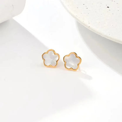 1 Pair Cute Five-Leaf Flower Plating Stainless Steel Ear Studs