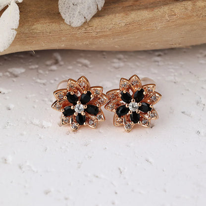 1 Pair Cute Flower Inlay Copper Zircon Rose Gold Plated Ear Studs