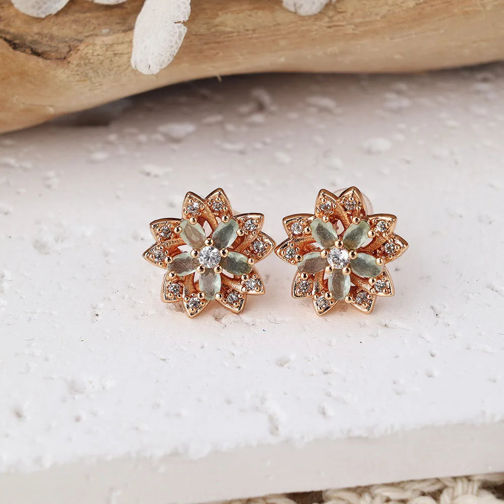 1 Pair Cute Flower Inlay Copper Zircon Rose Gold Plated Ear Studs