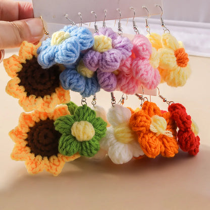 1 Pair Cute Flower Knit Drop Earrings