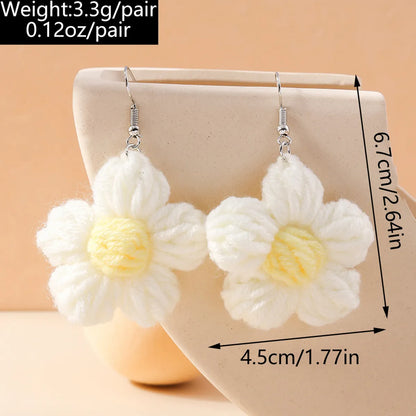 1 Pair Cute Flower Knit Drop Earrings