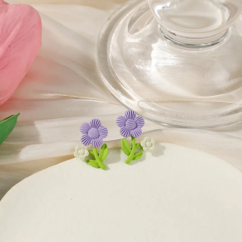 1 Pair Cute Flower Plating Alloy Ear Studs