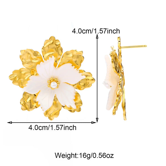 1 Pair Cute Flower Plating Inlay 304 Stainless Steel Shell 18K Gold Plated Ear Studs