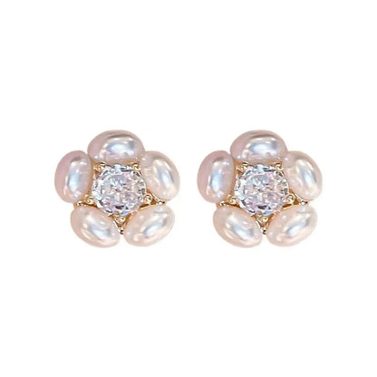 1 Pair Cute Flower Plating Inlay Alloy Rhinestones Pearl Ear Studs