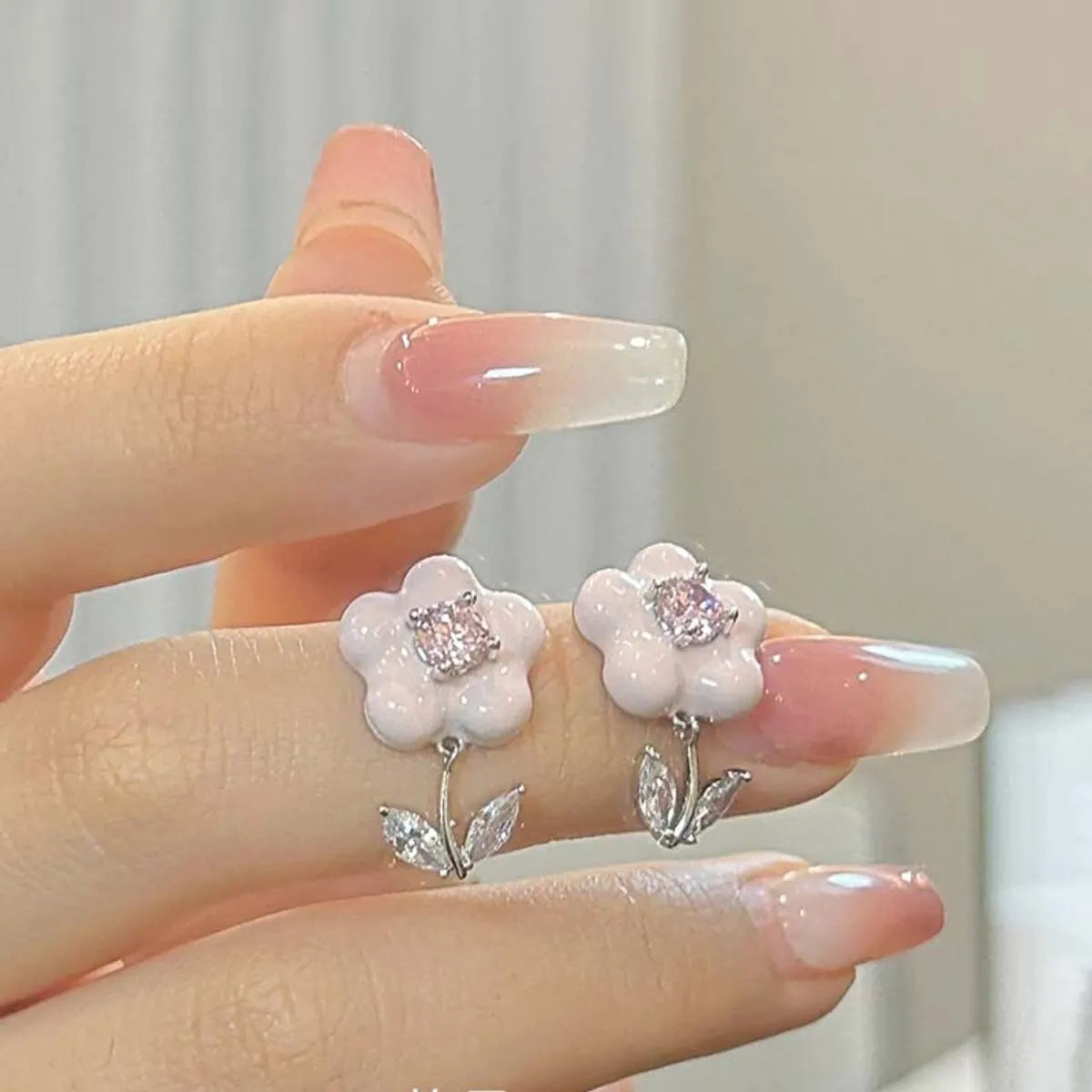 1 Pair Cute Flower Plating Inlay Alloy Zircon Ear Studs