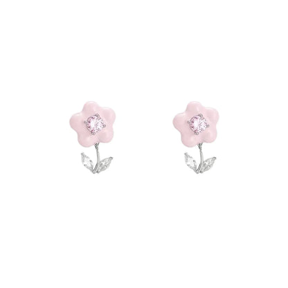 1 Pair Cute Flower Plating Inlay Alloy Zircon Ear Studs