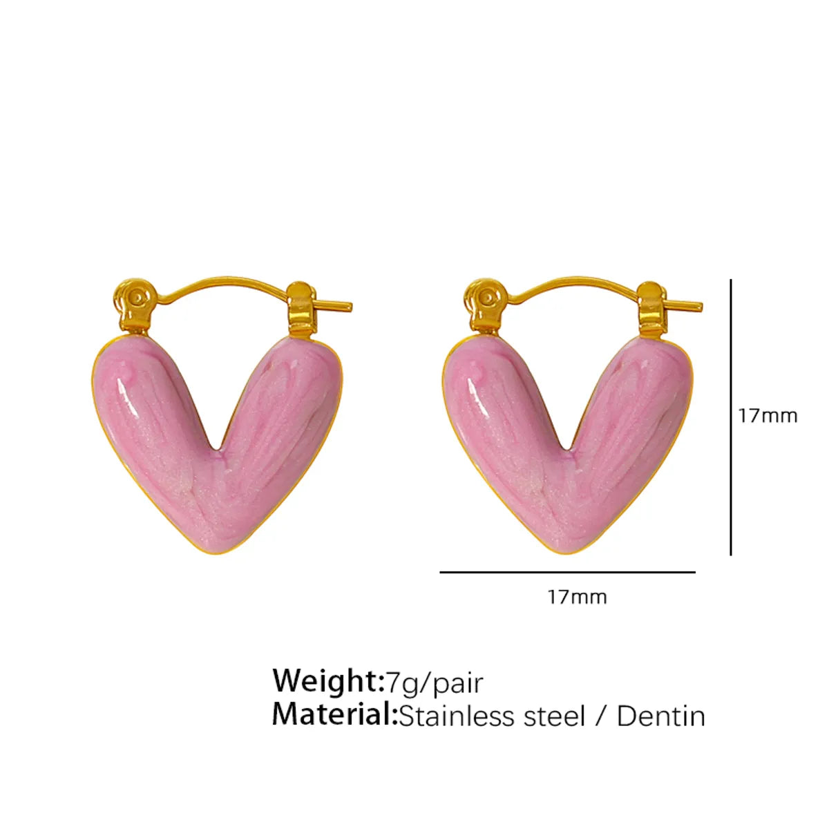 1 Pair Cute French Style IG Style Heart Shape Polishing Enamel 304 Stainless Steel 18K Gold Plated Earrings