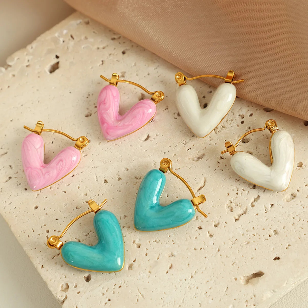 1 Pair Cute French Style IG Style Heart Shape Polishing Enamel 304 Stainless Steel 18K Gold Plated Earrings