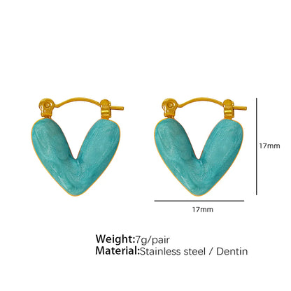 1 Pair Cute French Style IG Style Heart Shape Polishing Enamel 304 Stainless Steel 18K Gold Plated Earrings