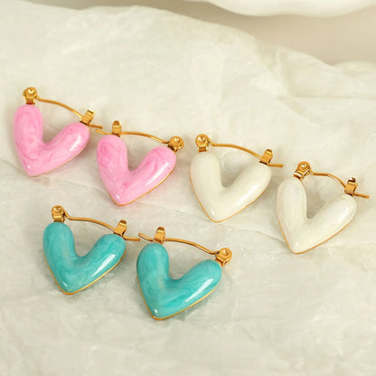 1 Pair Cute French Style IG Style Heart Shape Polishing Enamel 304 Stainless Steel 18K Gold Plated Earrings