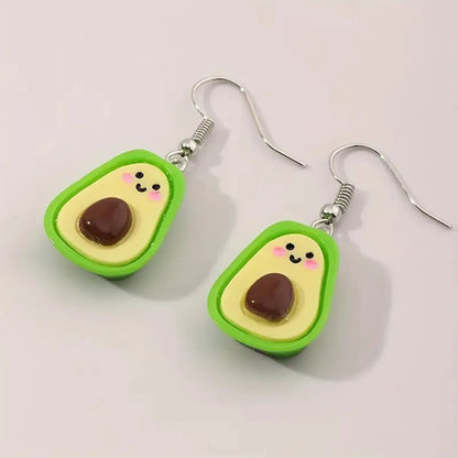 1 Pair Cute French Style Pastoral Avocado  Face Resin Drop Earrings