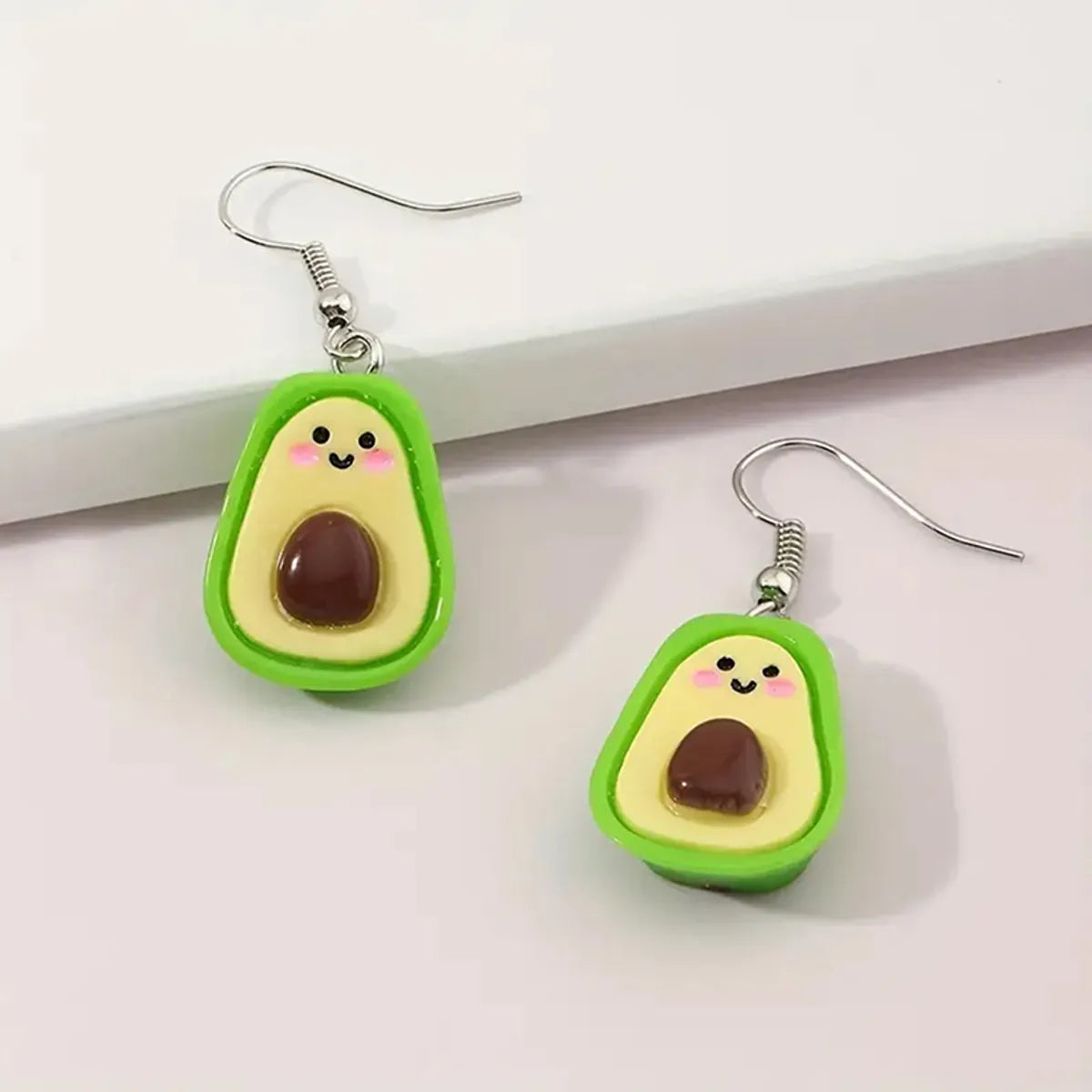 1 Pair Cute French Style Pastoral Avocado  Face Resin Drop Earrings