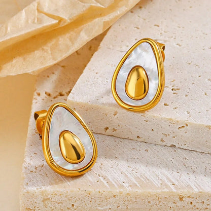 1 Pair Cute Fruit Polishing Inlay 304 Stainless Steel Shell 18K Gold Plated Ear Studs