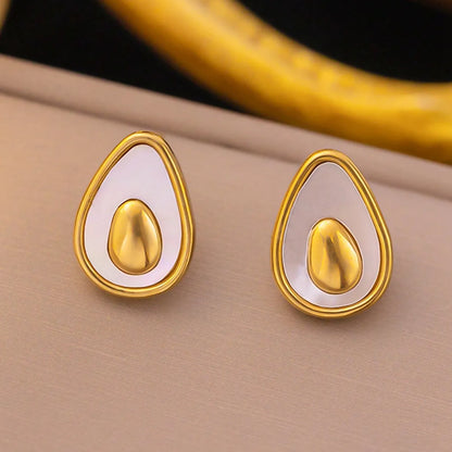 1 Pair Cute Fruit Polishing Inlay 304 Stainless Steel Shell 18K Gold Plated Ear Studs