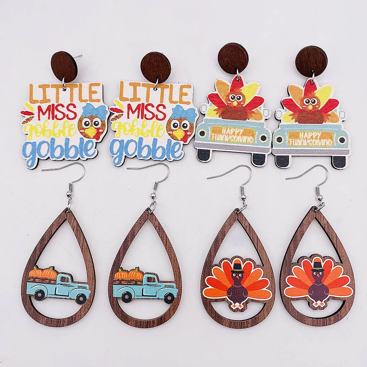 1 Pair Cute Funny Cartoon Character Leaf Water Droplets Wood Drop Earrings