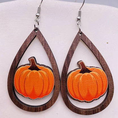 1 Pair Cute Funny Cartoon Character Leaf Water Droplets Wood Drop Earrings