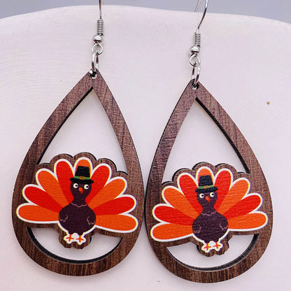 1 Pair Cute Funny Cartoon Character Leaf Water Droplets Wood Drop Earrings